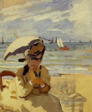 Camille sentada en la playa de Trouville Claude Monet Pinturas al óleo